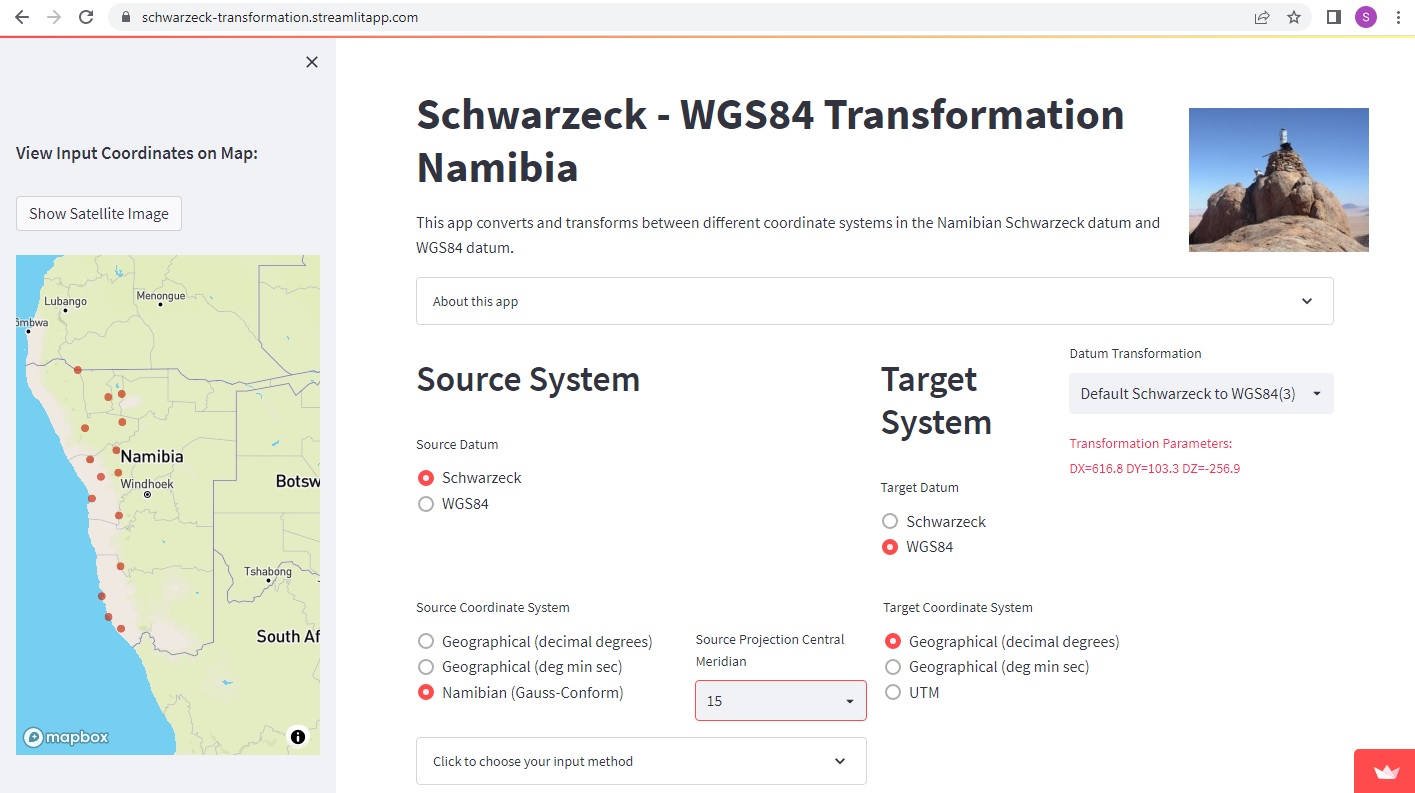 Schwarzeck-WGS84 Transformation