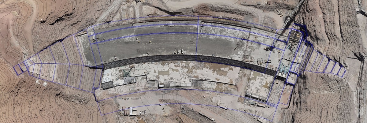 Aerial Image of Neckartal Dam Construction with Planning Overlay