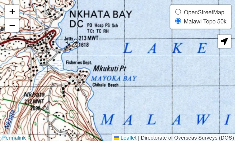 Online topographic map of Malawi