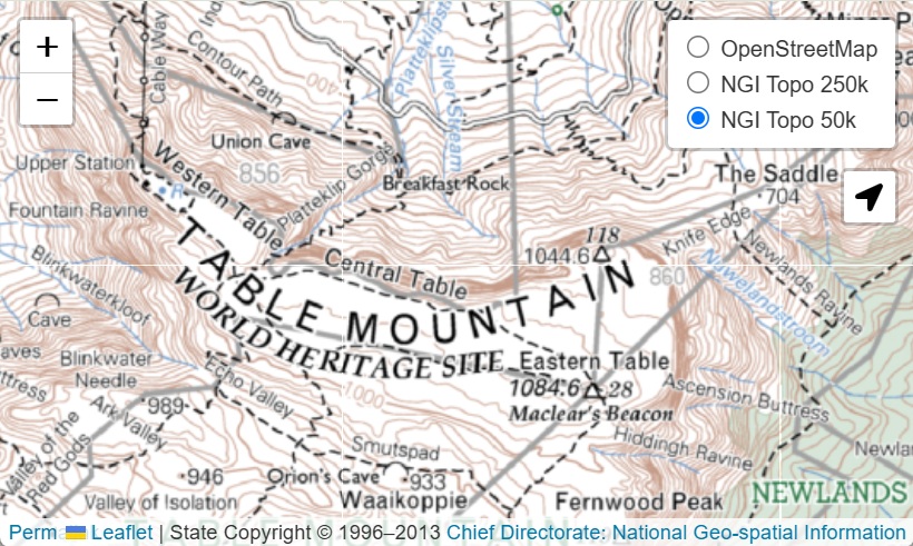 Online topographic map of South Africa