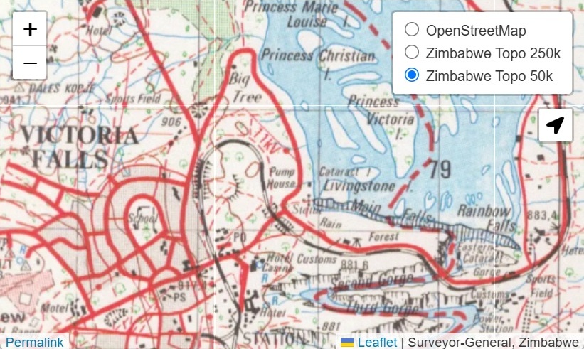 Online topographic map of Zimbabwe